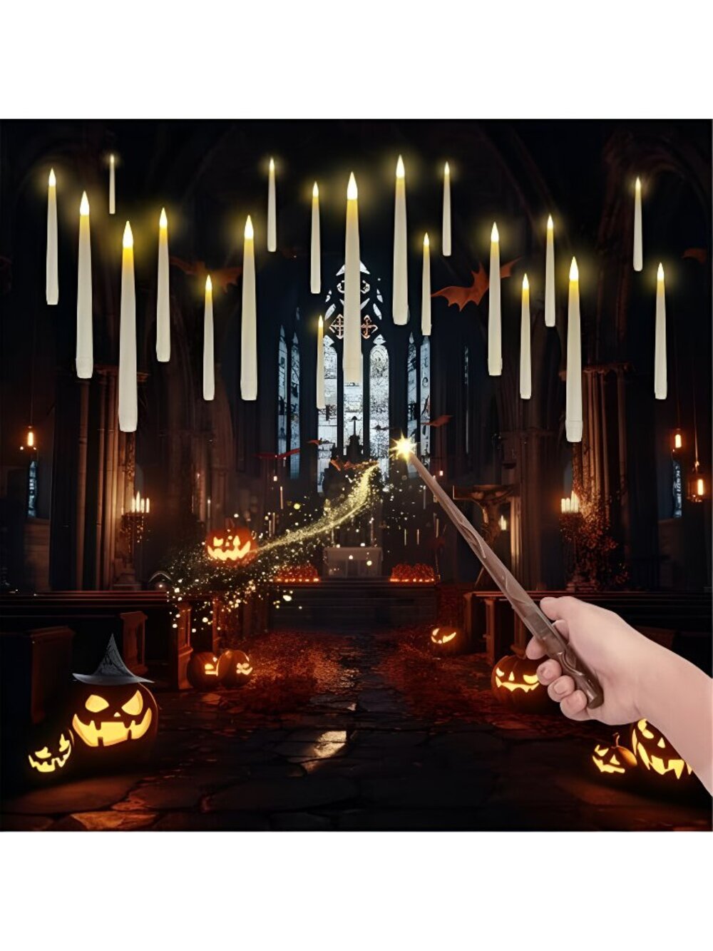20PCS Floating Candles with Wand Remote, Flameless Hanging Taper